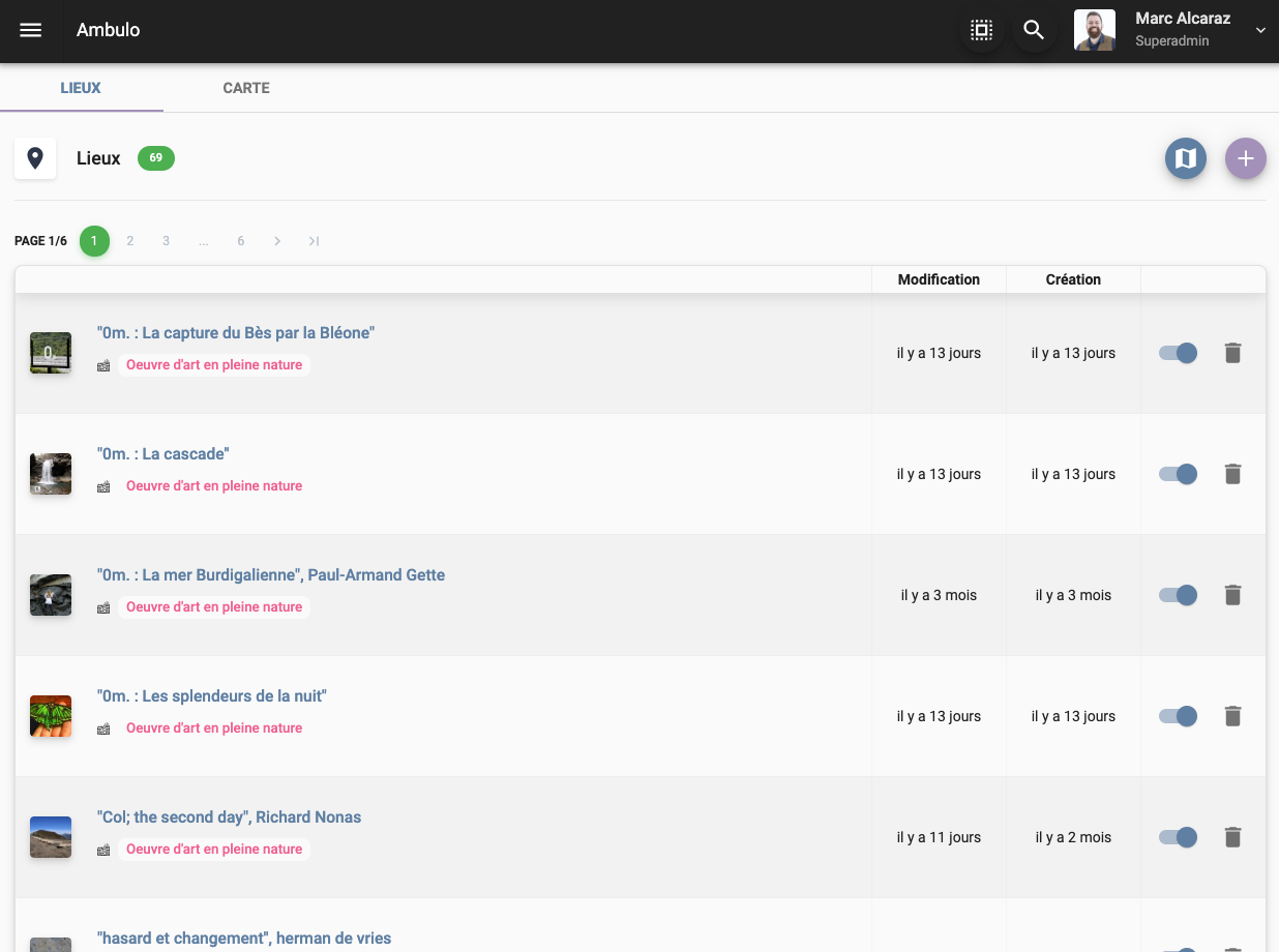 Ambulo - Liste des lieux