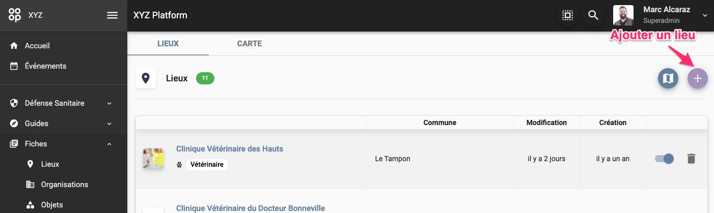 Lieux - Liste - Ajouter un lieu